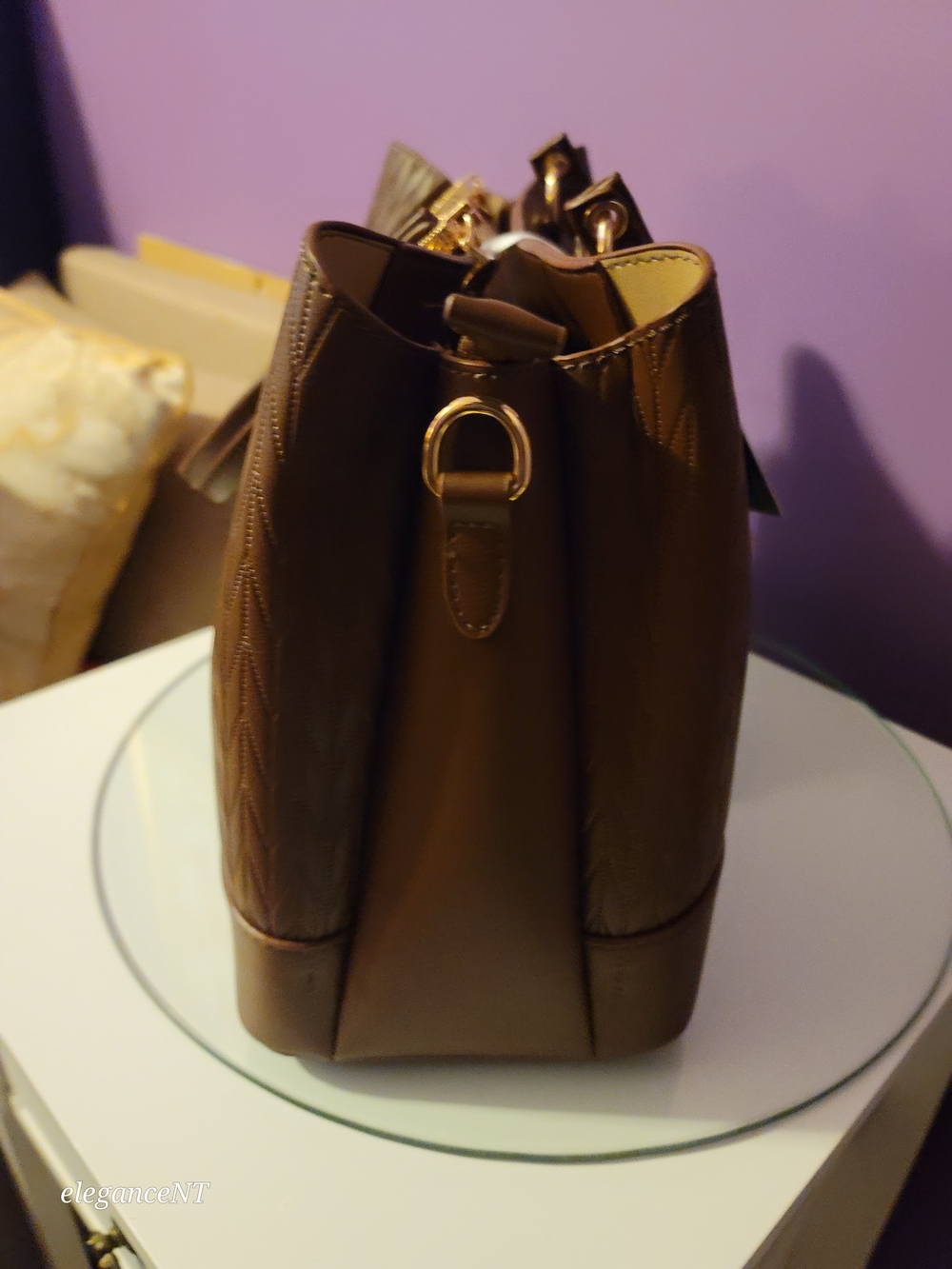 La Terre PETA-Approved Vegan Brown Quilted Tote Bag NWT - Picture 11 of 16